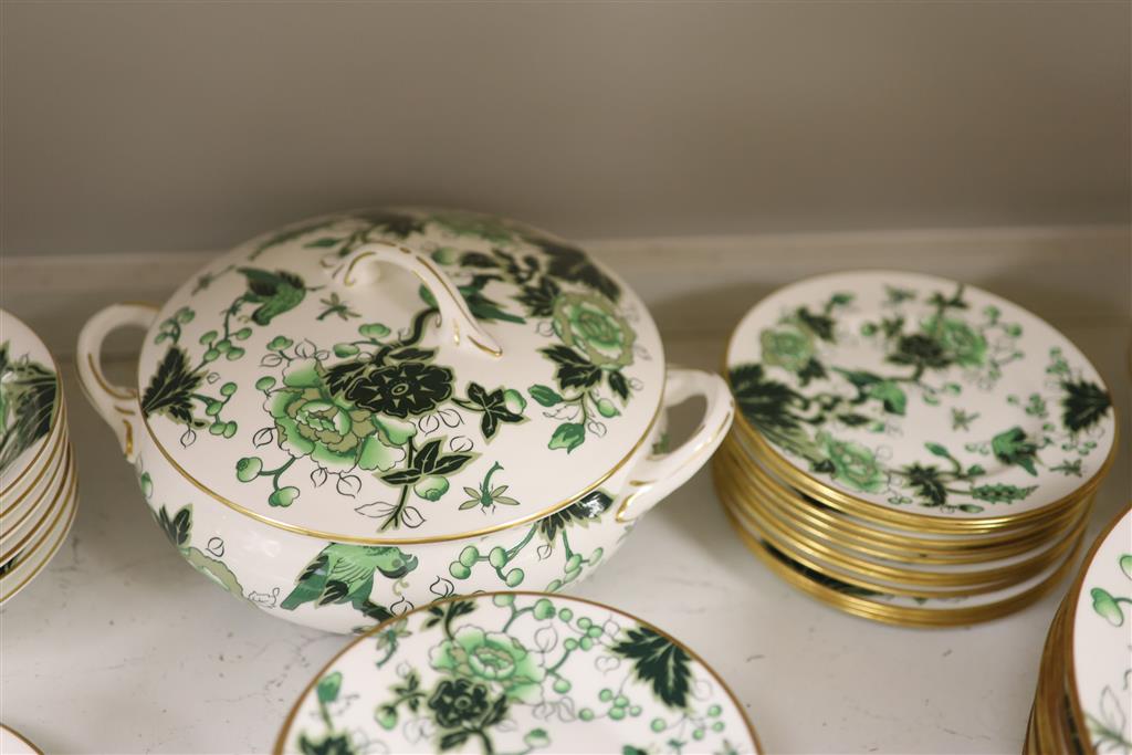 A Coalport Cathay peony pattern green dinner service for twelve settings